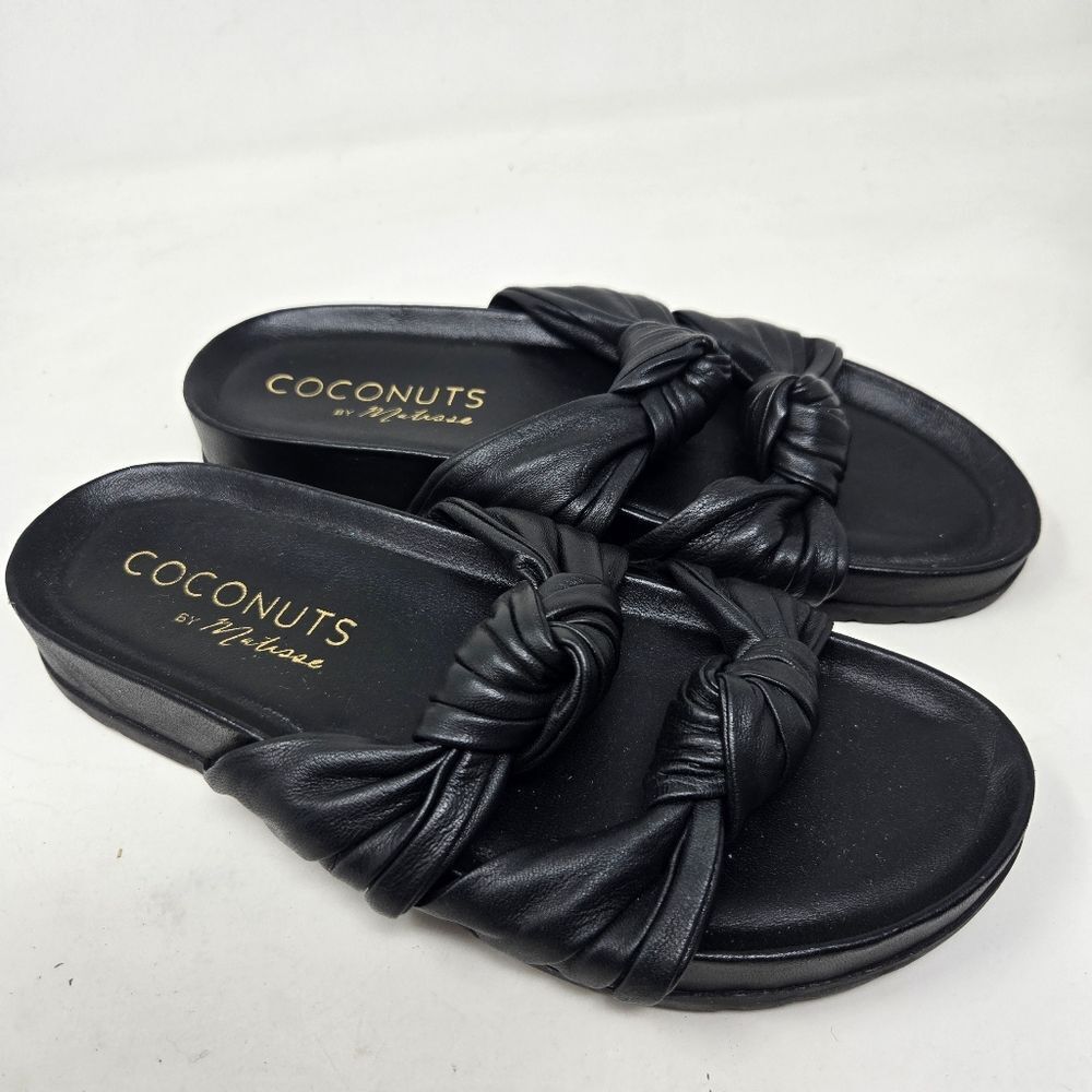 COCONUTS By MATISSE Park Ave Vegan Leather Knotted Tie Slide Sandal Black Sz 7